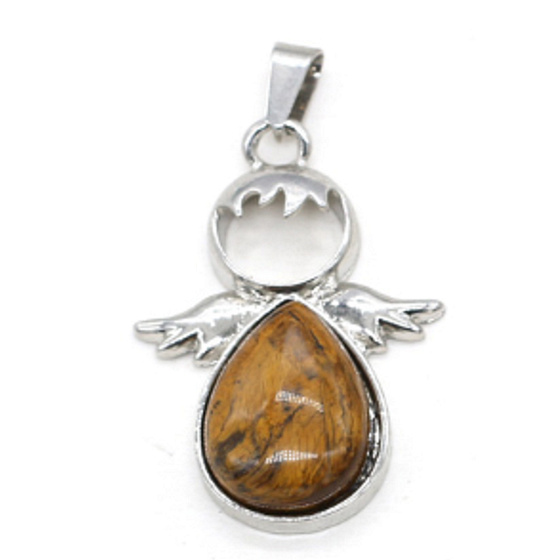 Tiger's Eye Angel guardian pendant natural stone 3,5 x 2,5 mm, stone of the sun and earth, brings luck and wealth