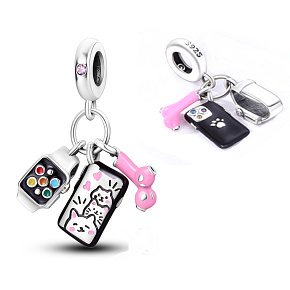 Sterling silver 925 Phone, headphone and smart watch 3in1, pendant on bracelet interests Sterling silver 925 Phone, headphone and smart watch 3in1, pendant on bracelet interests