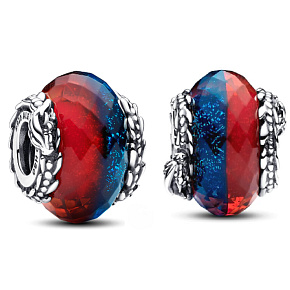 Charm Sterling silver 925 Game of Thrones Ice and Fire Dragon, double Murano glass bead on bracelet, film Charm Sterling silver 925 Game of Thrones Ice and Fire Dragon, double Murano glass bead on bracelet, film