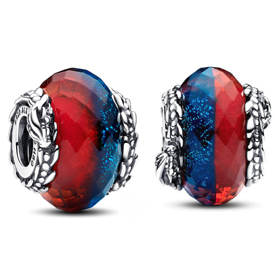 Charm Sterling silver 925 Game of Thrones Ice and Fire Dragon, double Murano glass bead on bracelet, film