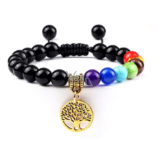 Chakra bracelet Tree of Life + Obsidian, natural stone, hand knitted, adjustable size, 8 mm ball, rescue stone Chakra bracelet Tree of Life + Obsidian, natural stone, hand knitted, adjustable size, 8 mm ball, rescue stone