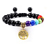 Chakra bracelet Tree of Life + Obsidian, natural stone, hand knitted, adjustable size, 8 mm ball, rescue stone