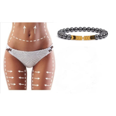 Magnetic slimming bracelet gold color elastic natural stone, ball 6 mm / 16 - 17 cm