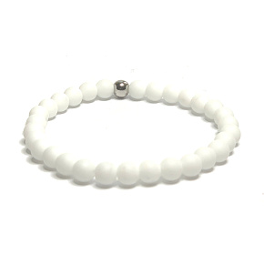 Agate white matte bracelet elastic natural stone, ball 6 mm / 16-17 cm, provides peace and tranquility