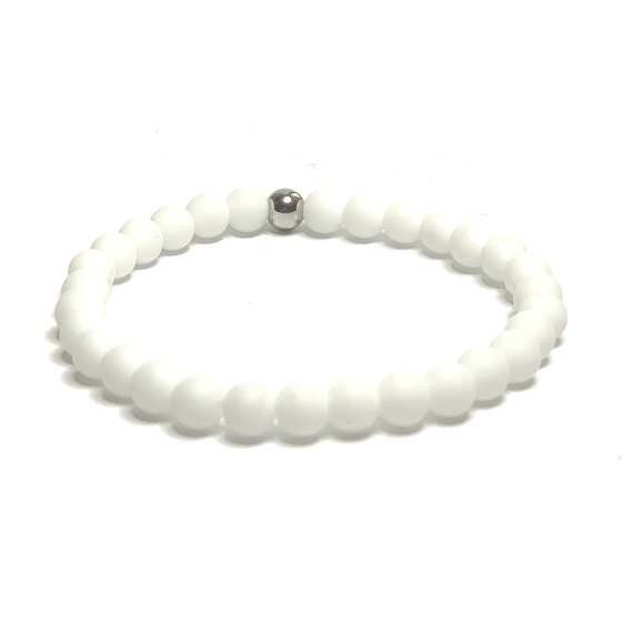 Agate white matte bracelet elastic natural stone, ball 6 mm / 16-17 cm, provides peace and tranquility