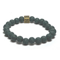 Lava dark green with royal mantra Om, bracelet elastic natural stone, ball 8 mm / 16-17 cm, born of the four elements
