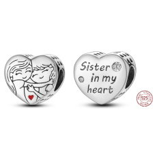 Sterling silver 925 Sister in my heart, bead heart on bracelet family