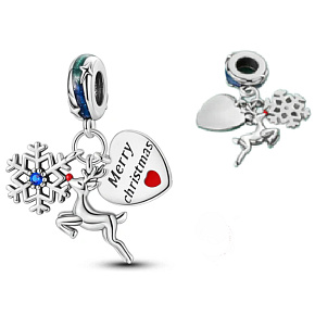 Charm Sterling Silver 925 Christmas 3-in-1 Snowflake, Reindeer, and Heart, Bracelet Pendant Christmas