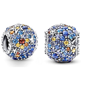 Charm Sterling Silver 925 Planet Mercury and Sparkling Stars, Pendant for Space Bracelet