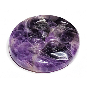 Amethyst face of the sun and moon. hand carved natural stone 5 cm, stone of kings and bishops