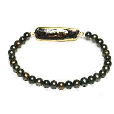 Black pearl with decoration, elastic natural bracelet, bead 4-5 mm / 16 - 17 cm, symbol of femininity, brings admiration
