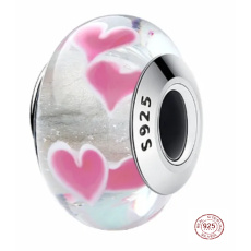 Charm Sterling silver 925 Murano white with hearts, love bead on bracelet