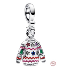 Charm Sterlingové stříbro 925 Vánoční svetr - Milý Ježíšku, příští rok budu hodný! 2024, přívěsek na náramek vánoce