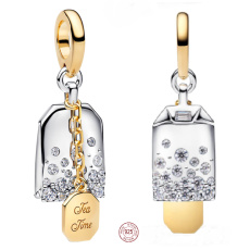 Charm Sterlingové stříbro 925 Čajový sáček Tea Time, 2v1 přívěsek na náramek jídlo a pítí