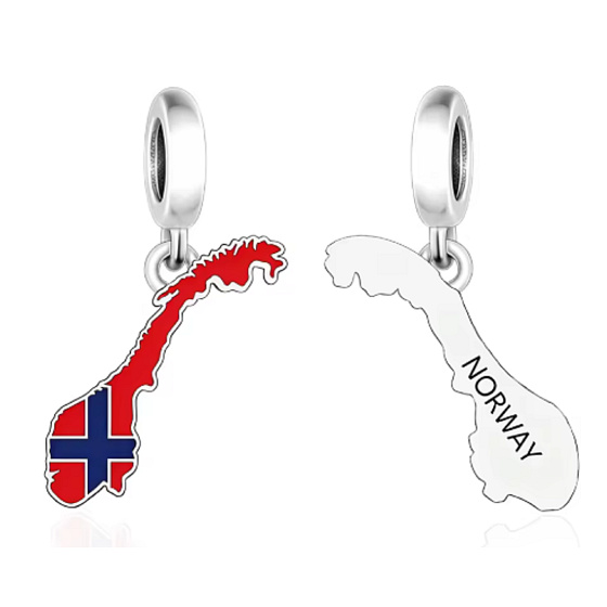 Charm Norsko vlajka – mapa a vzpomínka na zemi fjordů a polární záře | Přívěsek na náramek cestování