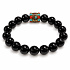 Obsidiánový náramek elastický s korálkem v tibetském stylu, přírodní kámen, kulička 10 mm / 16–17 cm | Talisman ochrany a vnitřní síly