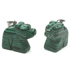Malachite Bear pendant natural stone, hand cut figurine 1,8 x 2,5 x 8 mm, wishing stone