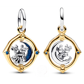 Charm Sterling silver 925 Disney Mickey Mouse & Minnie Mouse, rotating moon, pendant bracelet