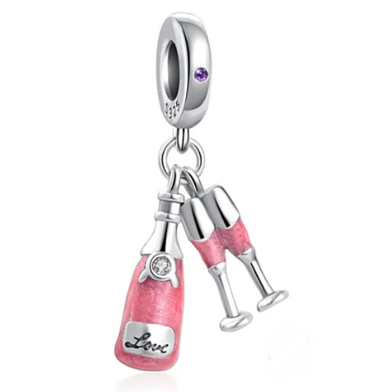 Charm Sterling silver 925 Sekt + 2 glasses, love bracelet pendant