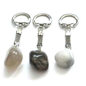 Agate grey Trommel pendant keychain natural stone, approx. 10 cm Agate grey Trommel pendant keychain natural stone, approx. 10 cm