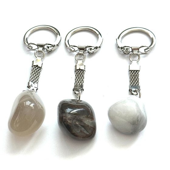 Agate grey Trommel pendant keychain natural stone, approx. 10 cm