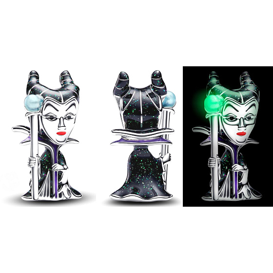 Charm Sterling Silver 925 Disney Sleeping Beauty Maleficent, luminous bead for fairy tale bracelet
