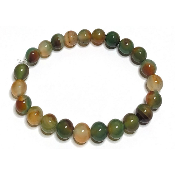 Agate peacock bracelet elastic natural stone, ball 8 mm / 16 - 17 cm