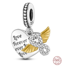 Sterling silver 925 Love Forever, heart, angel wings, infinity, 3in1 love bracelet pendant