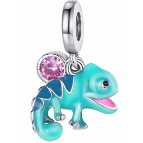 Charm Sterling silver 925 Thermo - Chameleon, color changing with cubic zirconia 2in1, animal bracelet pendant
