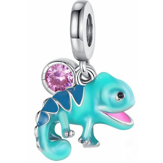 Charm Sterling silver 925 Thermo - Chameleon, color changing with cubic zirconia 2in1, animal bracelet pendant