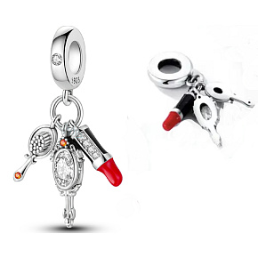 Charm Sterling silver 925 Chic style - lipstick, comb, mirror 3in1, bracelet pendant, interests Charm Sterling silver 925 Chic style - lipstick, comb, mirror 3in1, bracelet pendant, interests