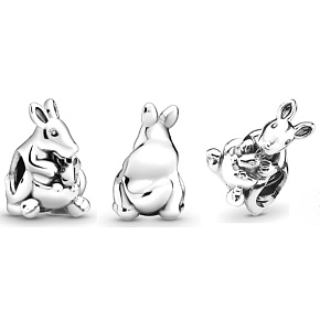 Charm Sterling silver 925 Australia Kangaroo and cub, bead on animal bracelet