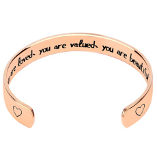Stainless steel bracelet gold-plated with engraving You are loved..., open cuff, 2.5 mm
