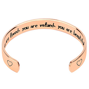 Stainless steel bracelet gold-plated with engraving You are loved..., open cuff, 2.5 mm