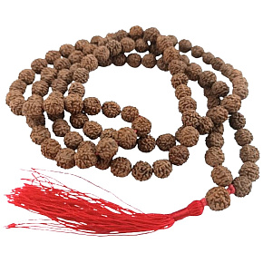 108 Mala Shiva Rudraksha, meditation jewellery, natural Indian seeds, knotted, elastic, handmade, tassel 8 cm, bead 7-8 mm