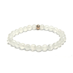 Selenite/Alabaster bracelet elastic natural stone, ball 6 mm / 16 - 17 cm, angelic energy