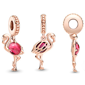 Sterling silver 925 Pink flamingo with Murano glass, animal bracelet pendant