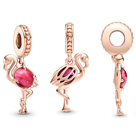Sterling silver 925 Pink flamingo with Murano glass, animal bracelet pendant