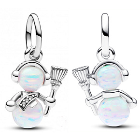 Charm Sterling silver 925 Opalescent snowman, bracelet pendant winter
