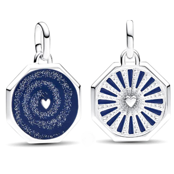 Charm Sterling silver 925 Galaxie Heart - Mini medallion, bracelet pendant universe