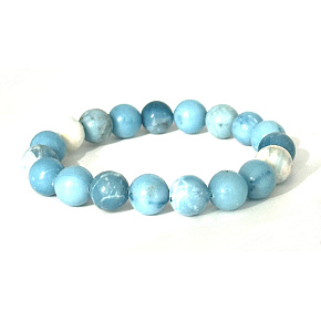 Larimar bracelet elastic natural stone, ball 9 - 10 mm / 16 - 17 cm, peace - serenity
