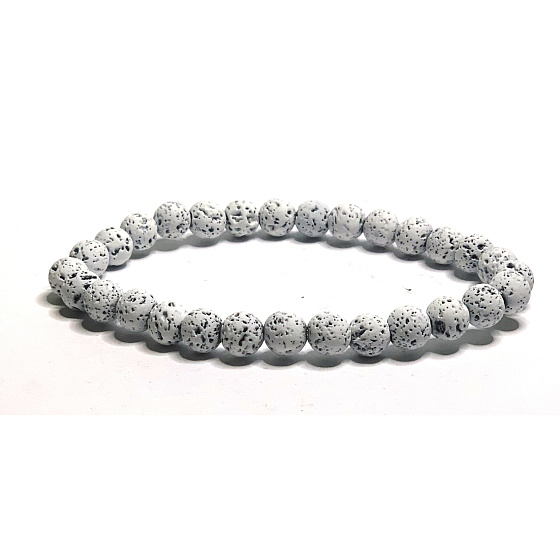 Lava white bracelet elastic natural stone, ball 6 mm / 16-17 cm, born of the four elements