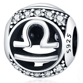 Libra, zodiac sign, silver + zirconia bracelet pendant, ball 9 mm 1 piece