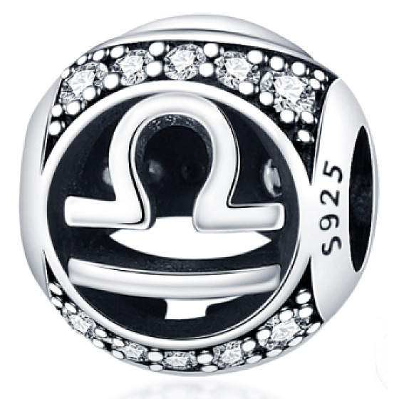 Libra, zodiac sign, silver + zirconia bracelet pendant, ball 9 mm 1 piece