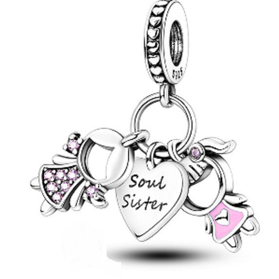 Charm Sterling silver 925 Siblings Sisters 3in1, family bracelet pendant