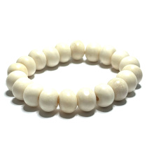 Bone from Yak white Tibetan bracelet elastic natural stone, bead 12 mm / 16 - 17 cm, protective item, amulet