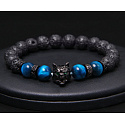 Lava black + Tiger eye light blue + Wolf head bracelet elastic natural stone, ball 8 mm / 19 cm
