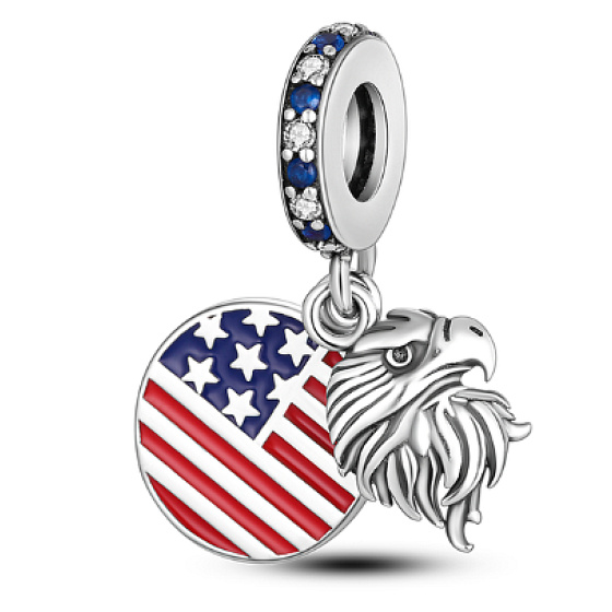 Sterling silver 925 USA flag + eagle, 2in1 travel bracelet pendant