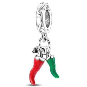 Sterling silver 925 Chilli pepper - for lovers of good cuisine, 2in1 pendant for bracelet, food and drink Sterling silver 925 Chilli pepper - for lovers of good cuisine, 2in1 pendant for bracelet, food and drink