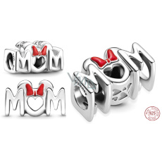 Charm Sterling silver 925 Disney Minnie Mouse bow and the word Mum - Mum, bead on bracelet Charm Sterling silver 925 Disney Minnie Mouse bow and the word Mum - Mum, bead on bracelet